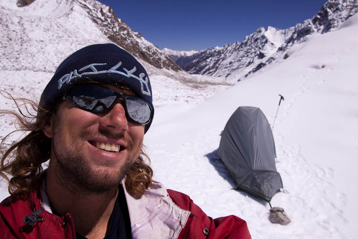 My campsite on the snow beneath the Charang La