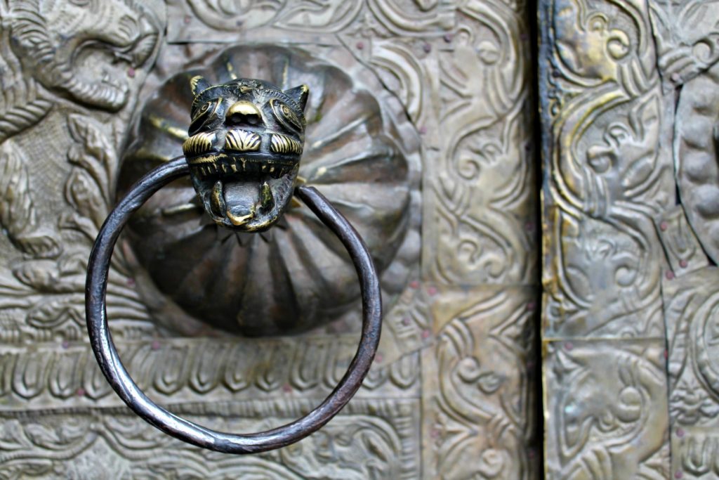 Brass door handle of Kamru fort entrance , Baspa valley , Kinnaur