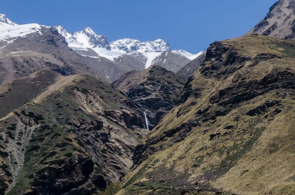 Mangsu sub-range in Great Himalayan range. Charang village is situated behind this, Camping at Ranikanda [Lamkhaga pass trek expedition 2015]